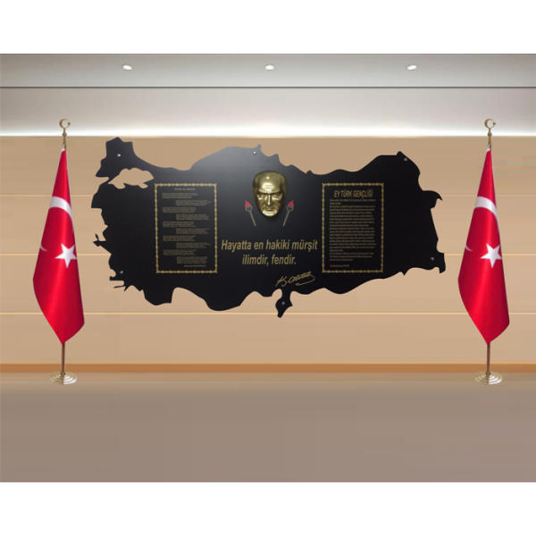 Atatürk Köşesi Türkiye Haritası 110x210 cm Siyah