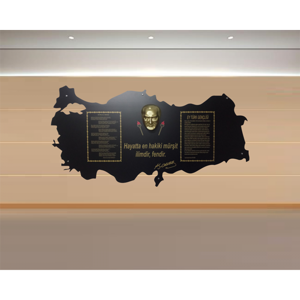 Atatürk Köşesi Türkiye Haritası 110x210 cm Siyah